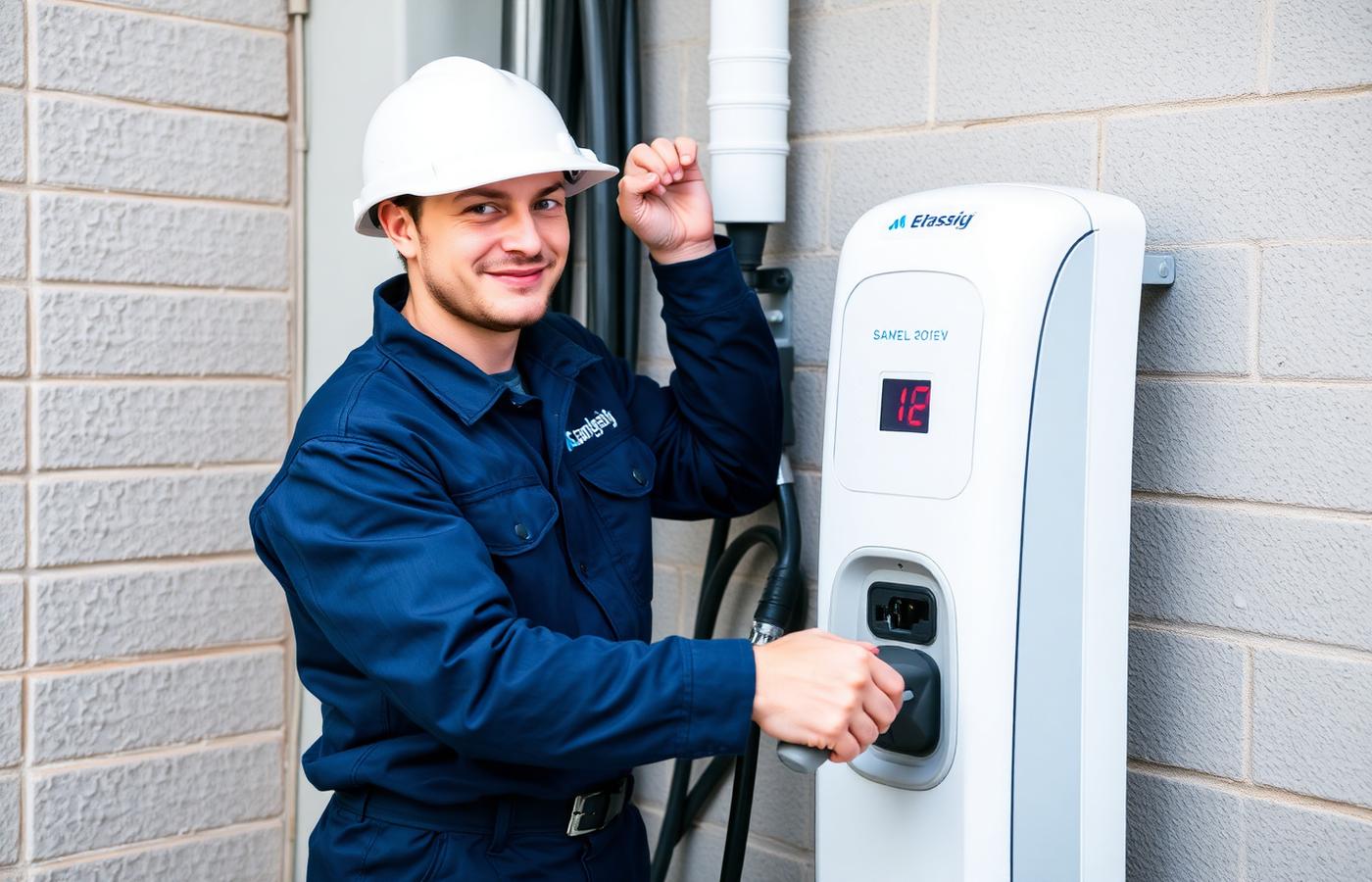 Technicien Les Bornistes installant une borne